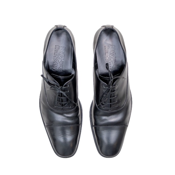 Salvatore Ferragamo Black Leather Cap-Toe Oxfords – Men’s Size US 9.5D - Picture 7 of 13